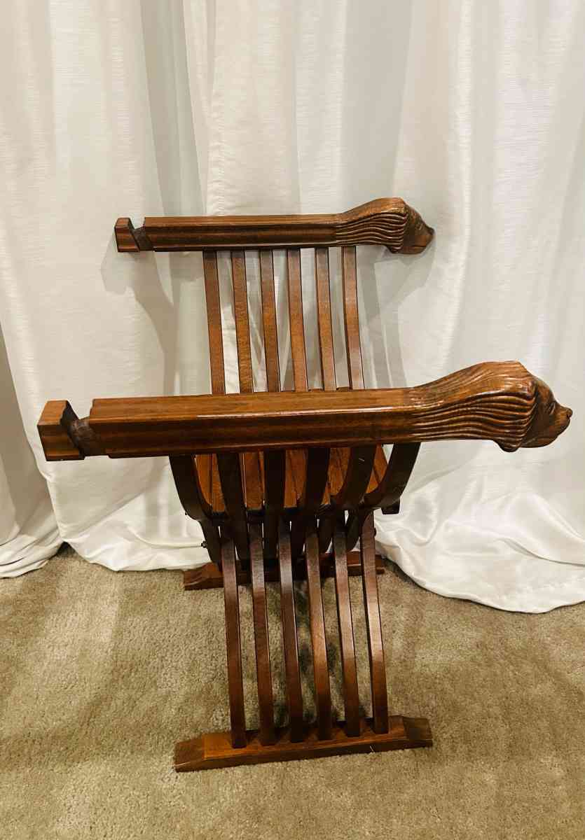 Pair Of Savonarola Lion Head Folding Thrones