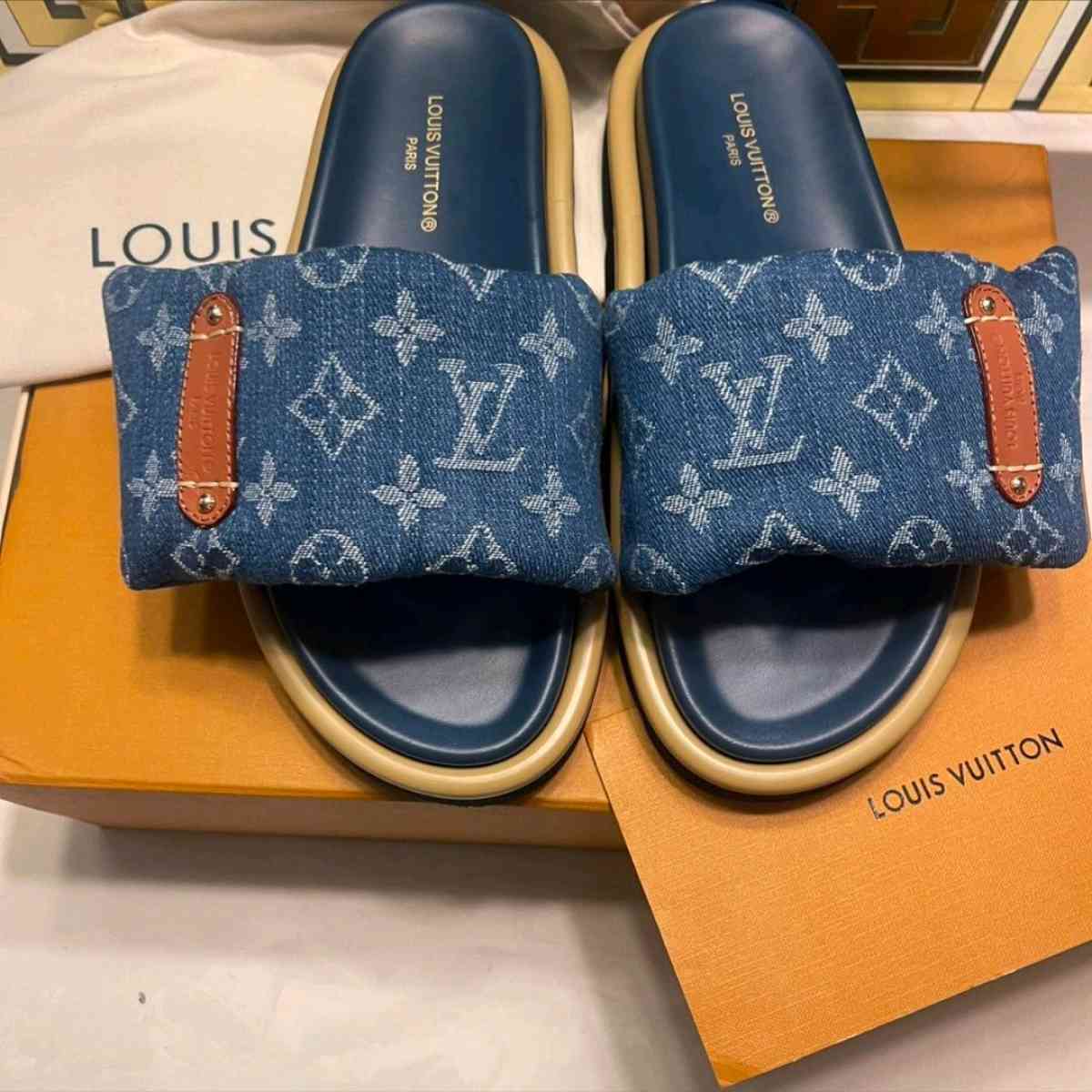 Louis Vuitton Monogram Denim Pillow slides
