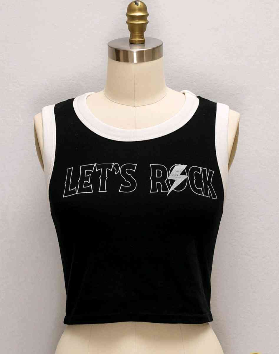 lets Rock black and white cropped tank