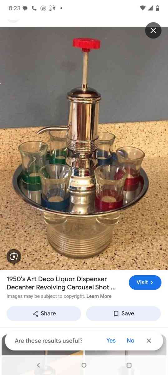 1950 liquor dispenser with shot glasses