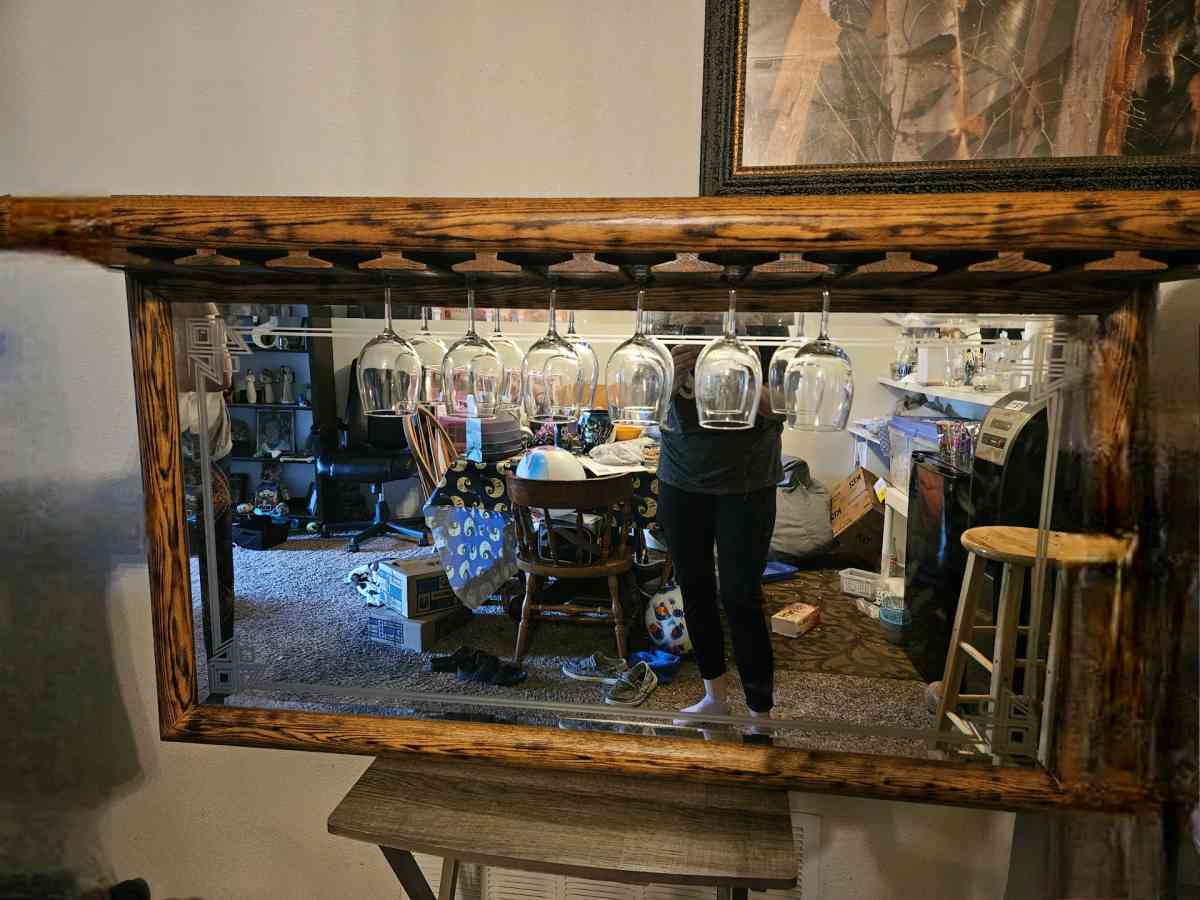 Wood Burned Bar Mirror