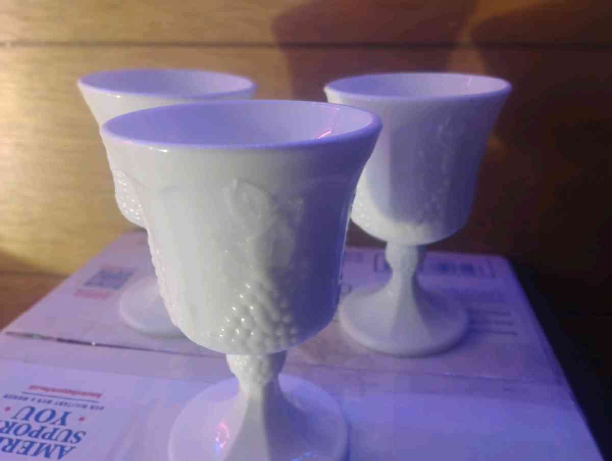 vintage white goblet milk glasses