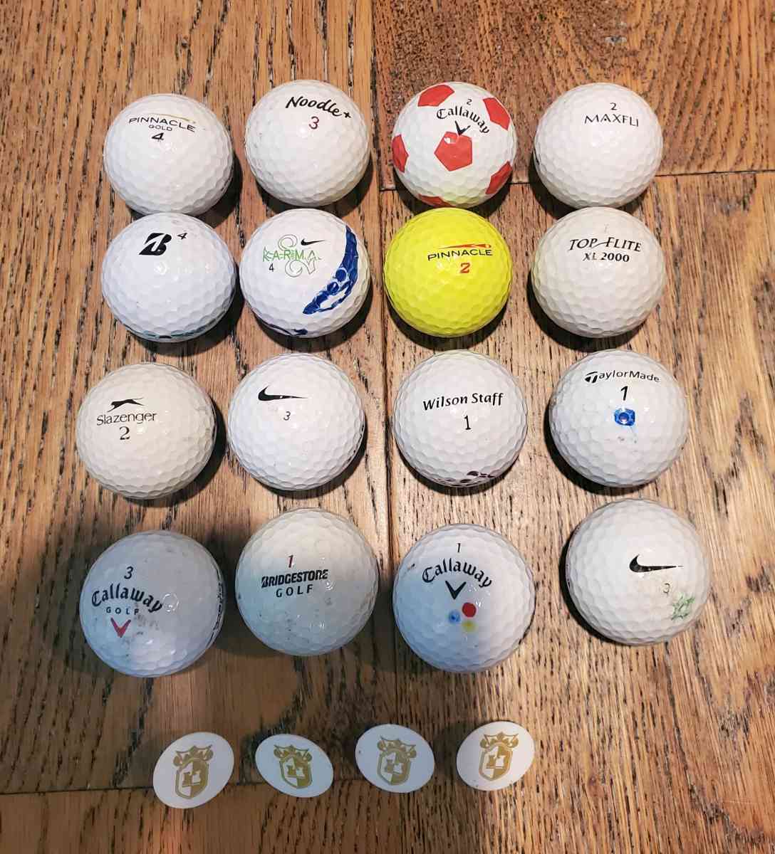 Used Golf Balls 16 Ea  Ball Markers 4 Ea With Glass Storage