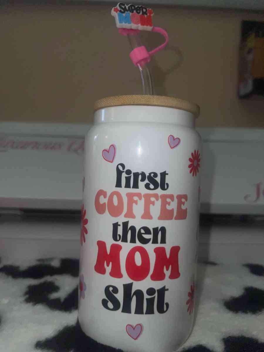 16 oz glass tumbler with topper