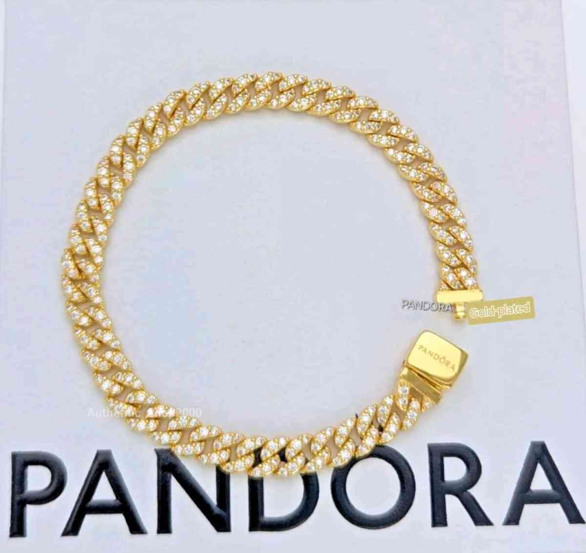 PANDORA TIMELESS GOLD PLATED PAV CUBAN CHAIN BRACELET