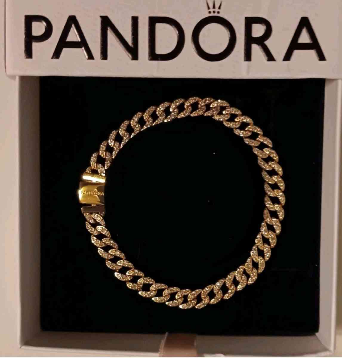 PANDORA TIMELESS GOLD PLATED PAV CUBAN CHAIN BRACELET