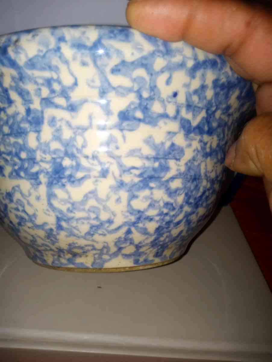 vintage blue white sponge bowl