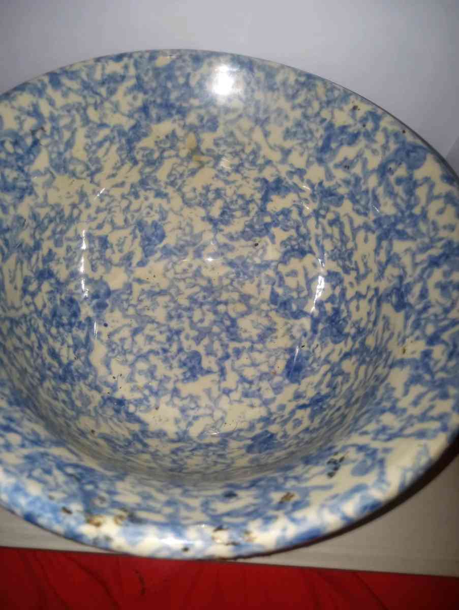 vintage blue white sponge bowl