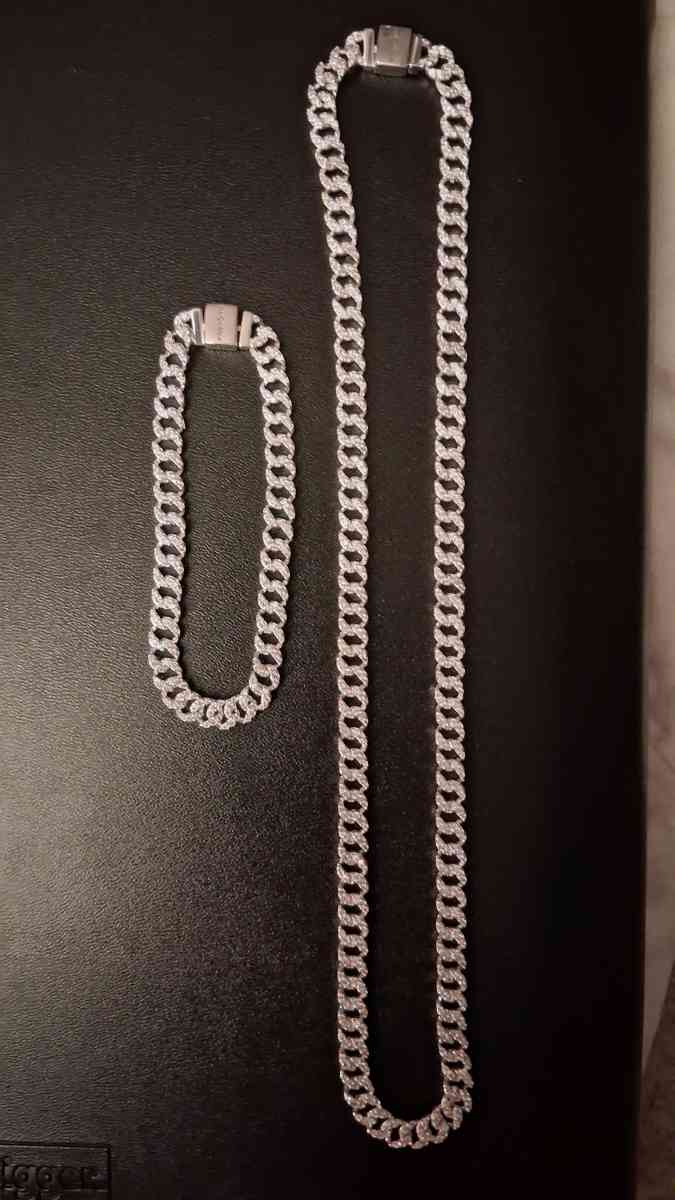 2 PIECE PANDORA TIMELESS PAVE CUBAN CHAIN BRACELET NECKLACE