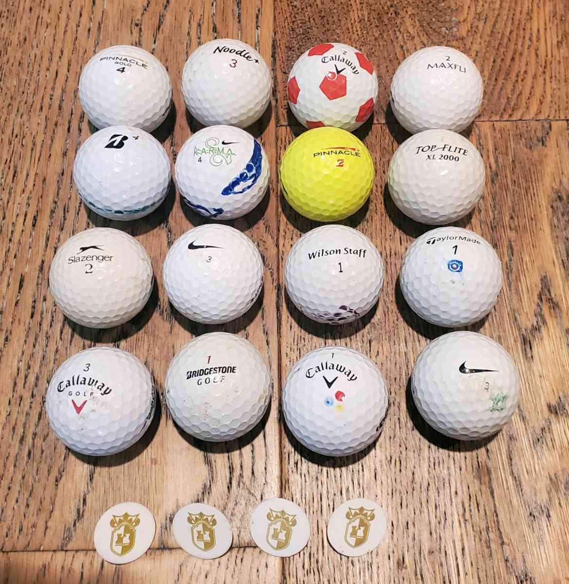 Used Golf Balls 16 Ea  Ball Markers 4 Ea With Glass Storage