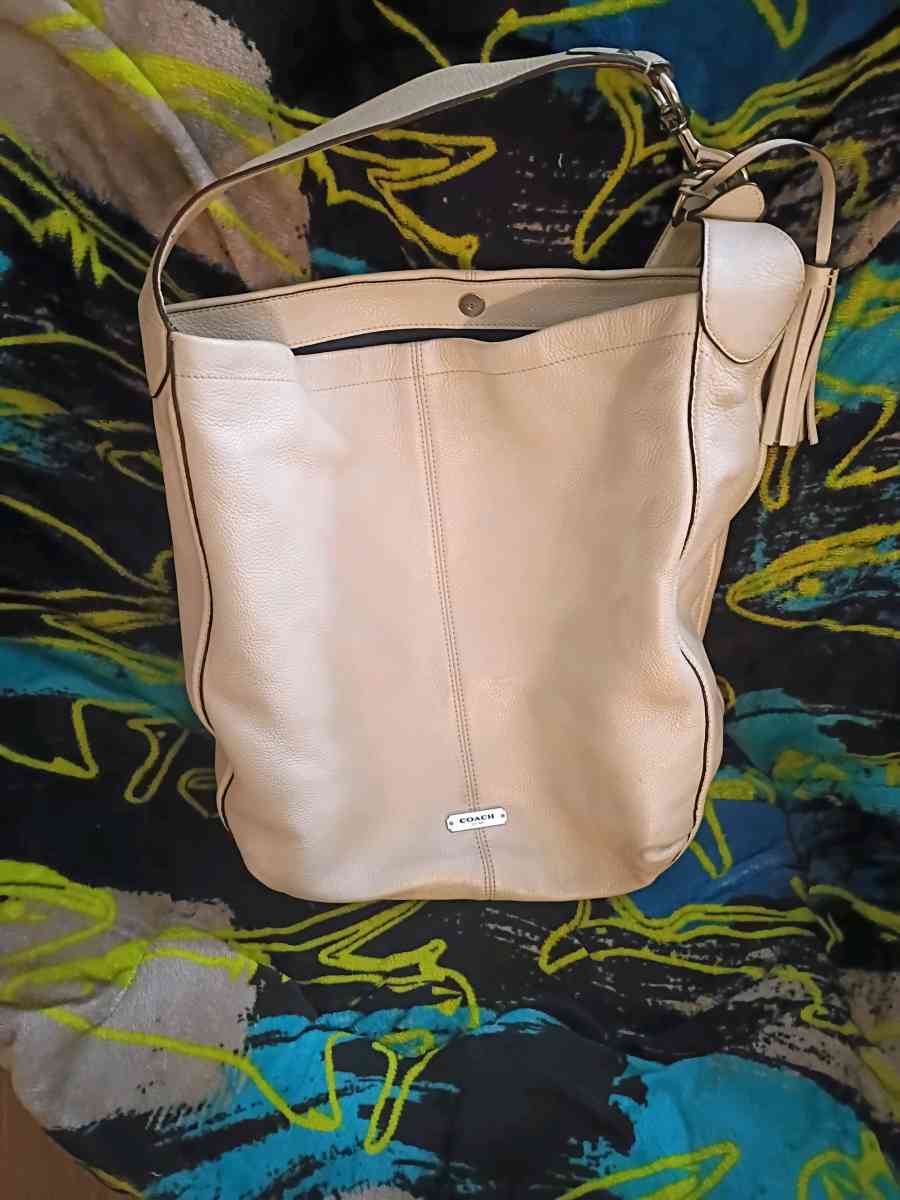 white leather coach purse