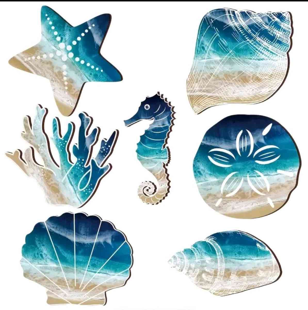 Set of 7 Wood Beach Deco