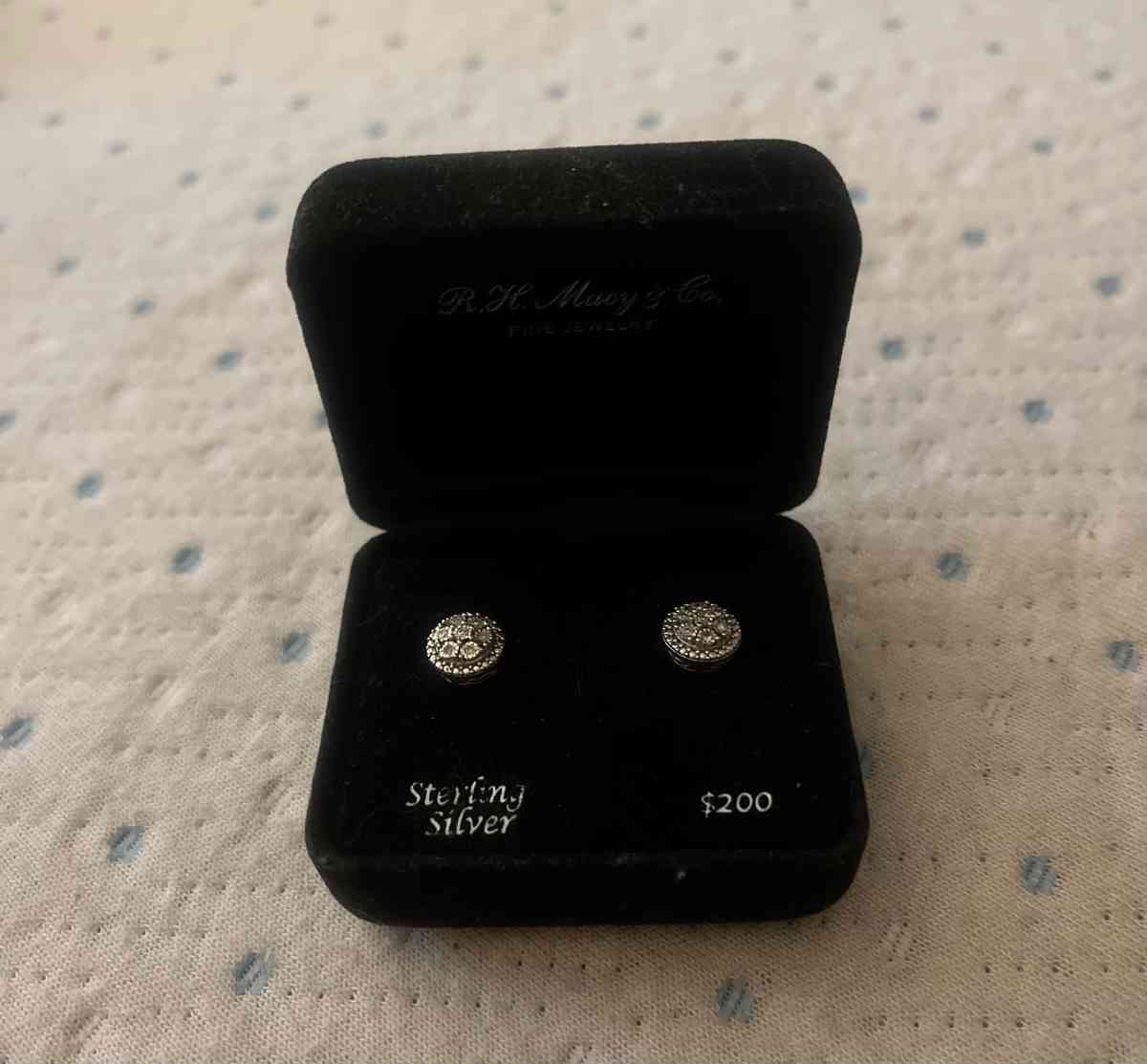 RH MACY STERLING SILVER DIAMOND EARRINGS