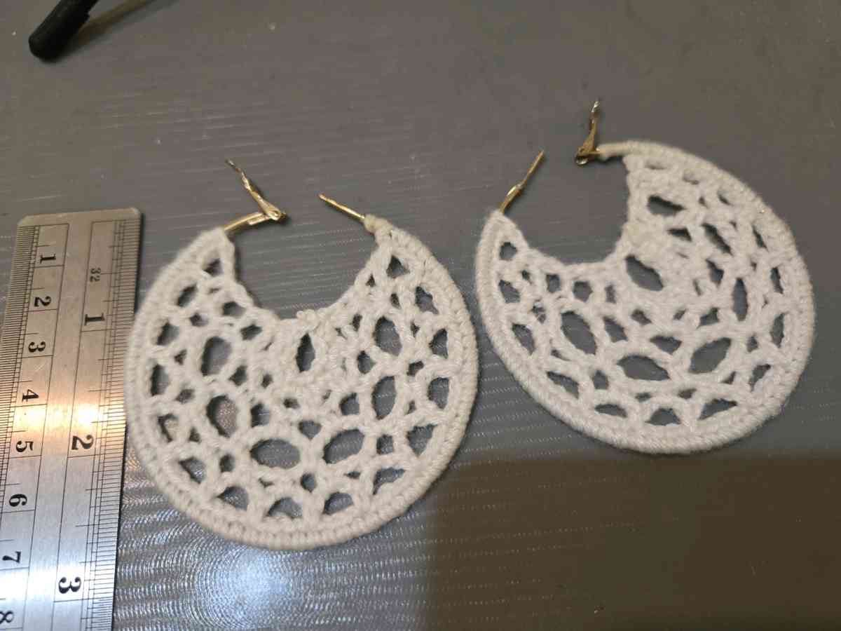 Large White crochet hoop earrings crochetjewellery