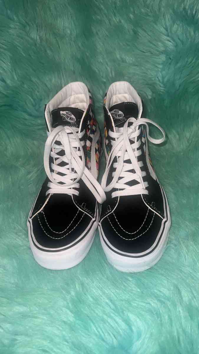 Mens Size 10 Vans Sk8 High Top Floral Checkered Sneakers