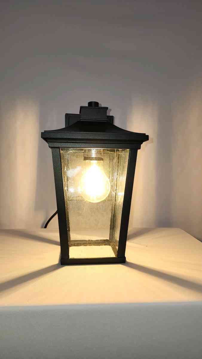 BLACK 1LIGHT OUTDOOR WALL SCONCE WITH SEEDED GLASS SHADE