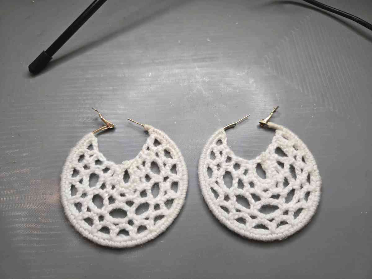 Large White crochet hoop earrings crochetjewellery