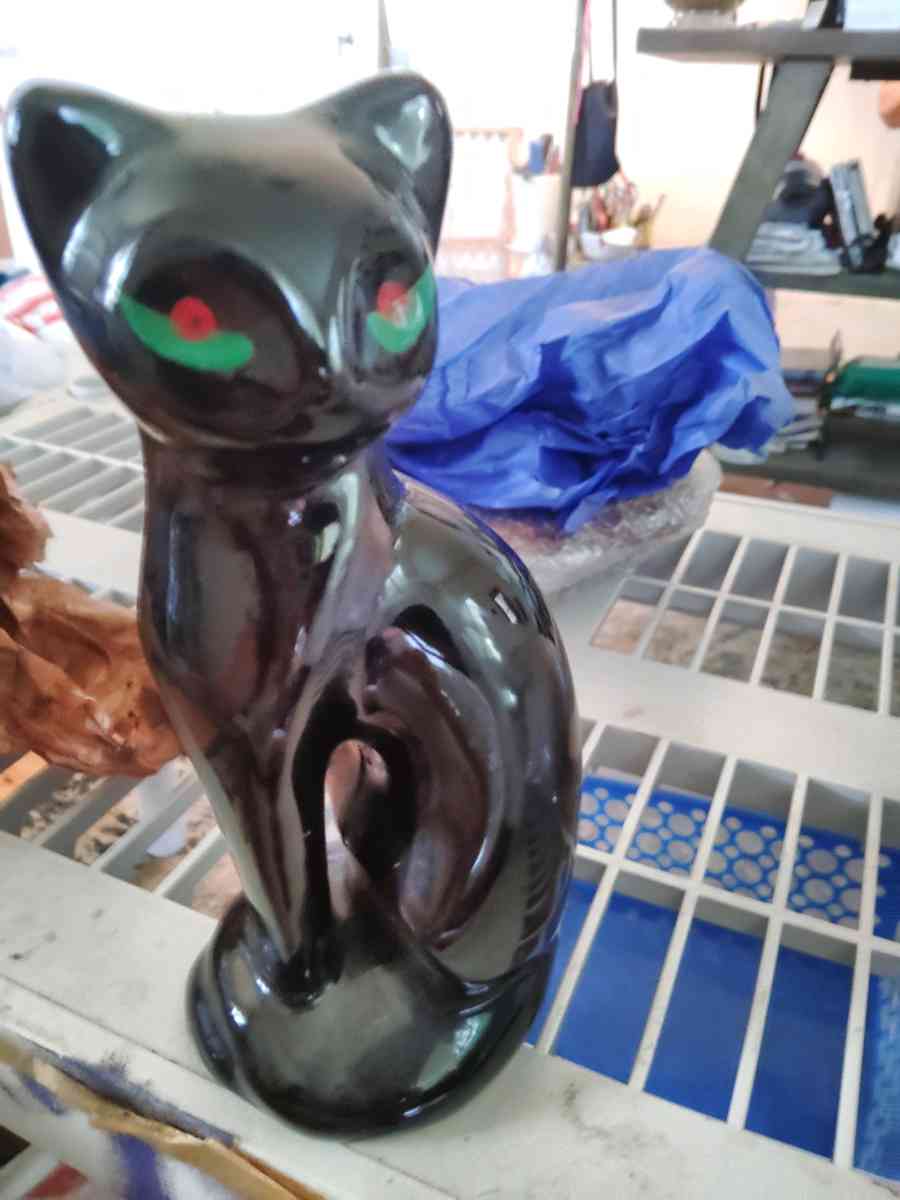 MidCentury Halloween Decor Ceramic Black Cat