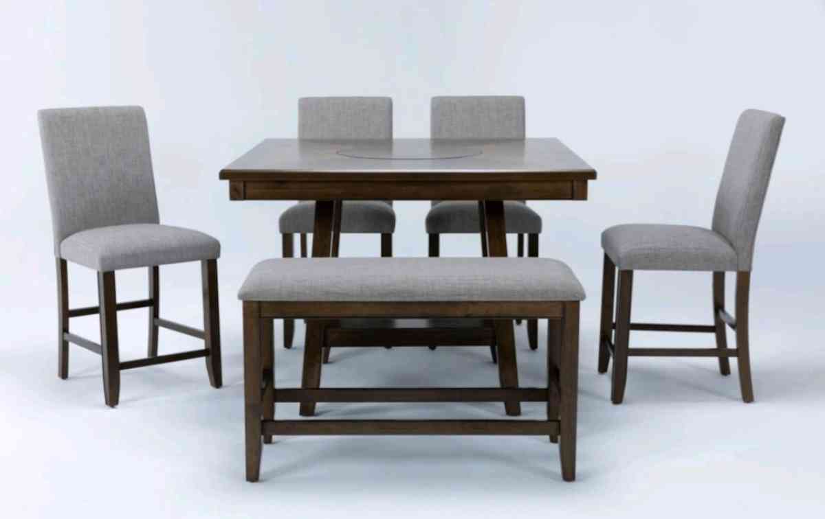 Hyland Brown Grey 48 CounterHeight Table Set w Lazy Susan