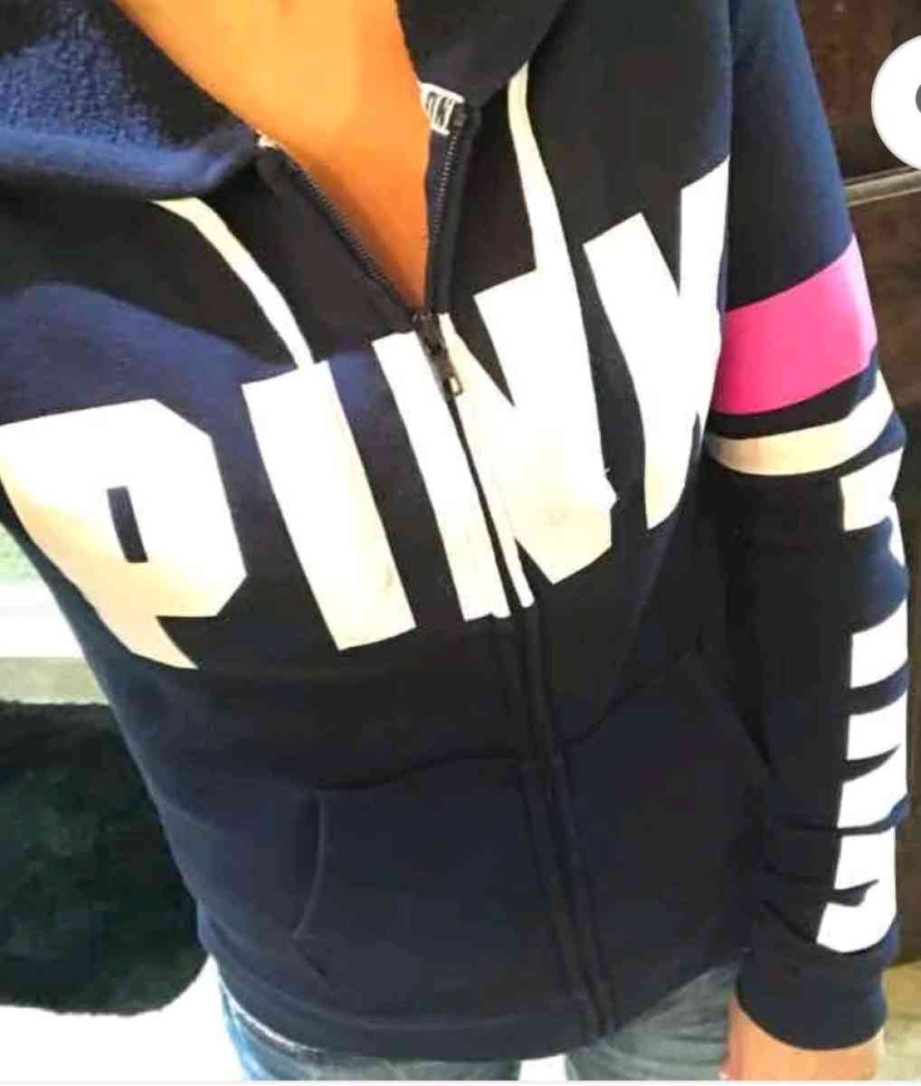 VICTORIAS SECRET PINK HOODIE BLUE WITH WHITE LOGO WOMENS SM
