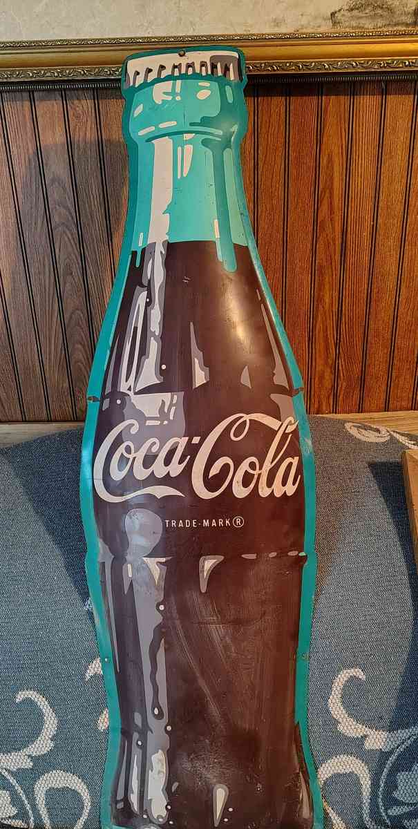 vintage Coca Cola bottle shaped die cut sign