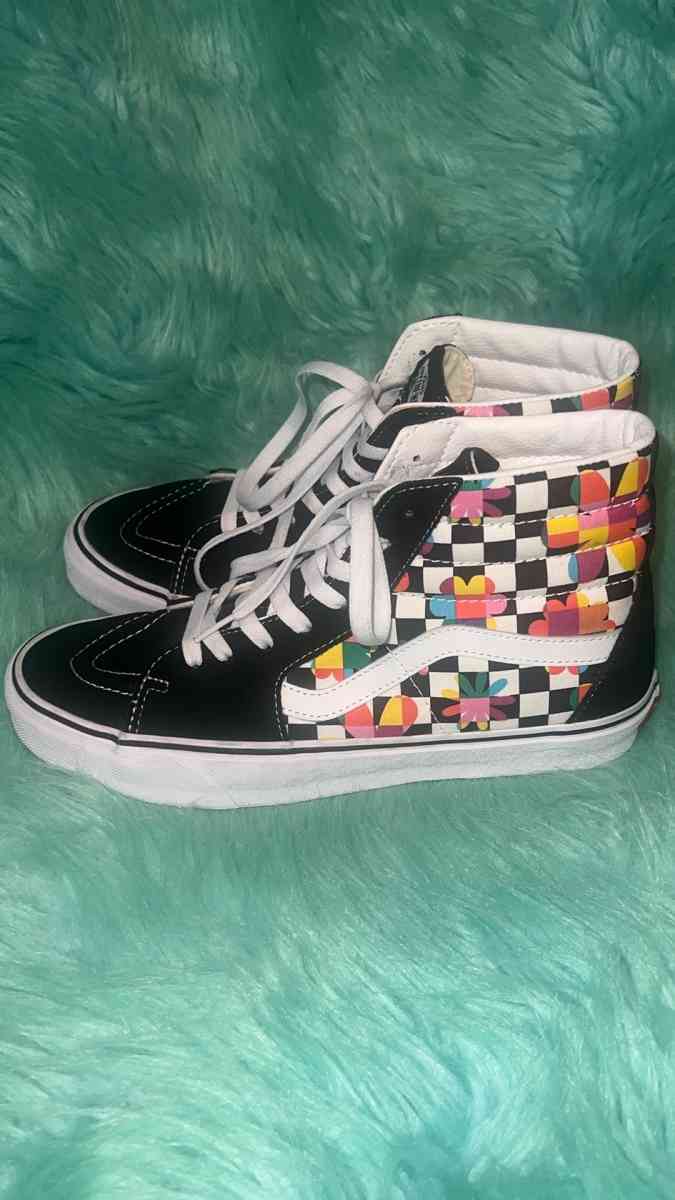 Mens Size 10 Vans Sk8 High Top Floral Checkered Sneakers