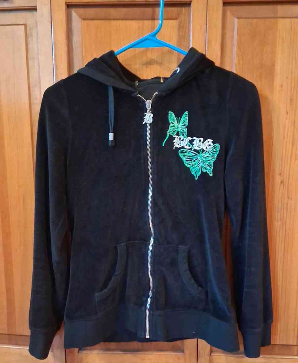 BCBGMAXAZRIA BLACK GELVET HOODIE WOMENS SMALL