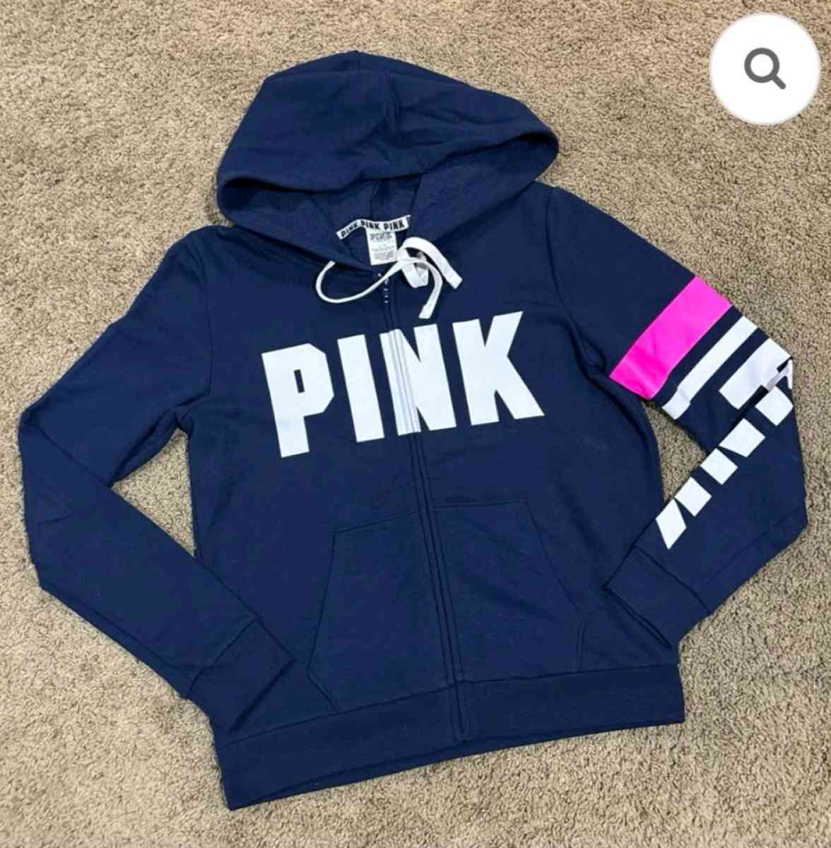 VICTORIAS SECRET PINK HOODIE BLUE WITH WHITE LOGO WOMENS SM