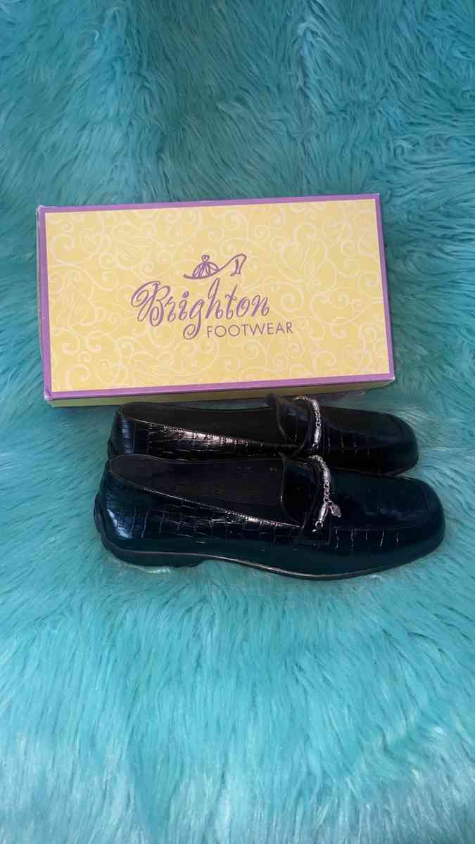 NIB Brighton Unice Black Croc With Silver Chain Womens Size