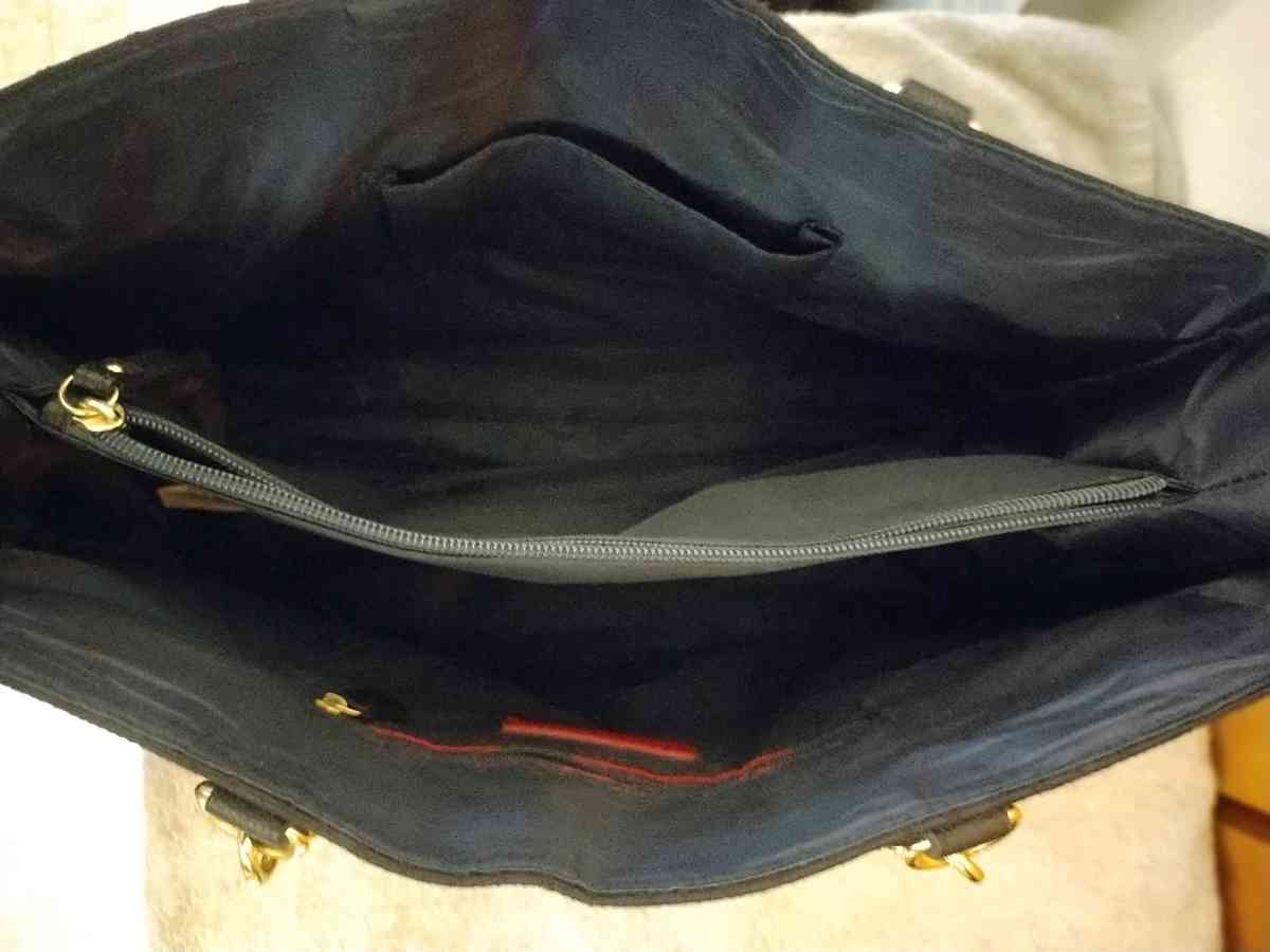 TOMMY HILFIGER Signature Black Canvas Faux Leather Shoulder