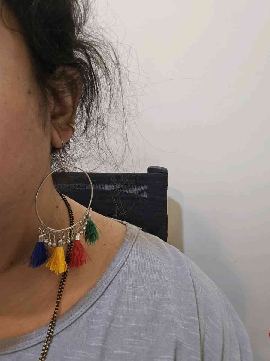 Colourful tassel earrings with silver hoops festivalvibes