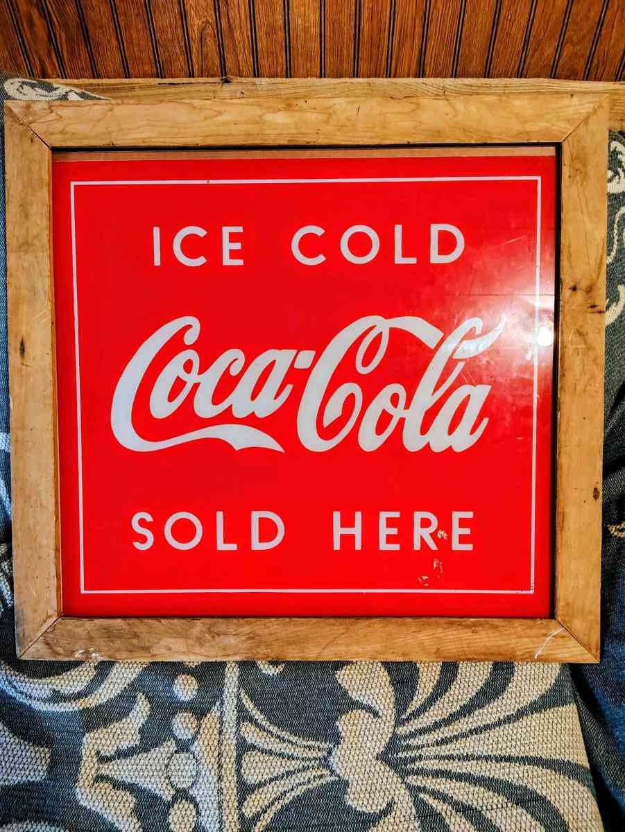 Coca Cola vintage glass framed sign