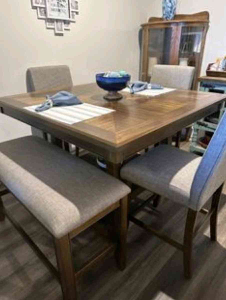 Hyland Brown Grey 48 CounterHeight Table Set w Lazy Susan