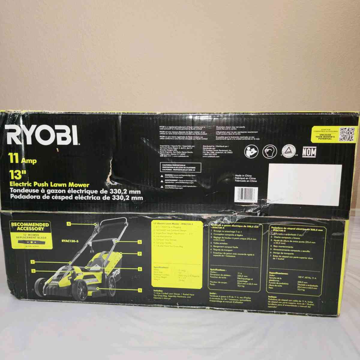 RYOBI 13 IN 11 AMP CORDER ELECTRIC WALK BEHIND PUSH LAWN