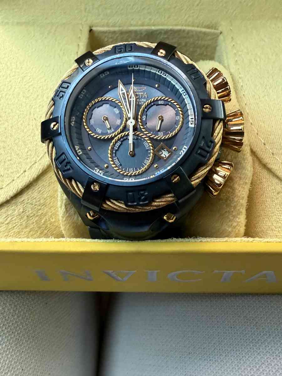 Invitca mens watch blue and gold bolt