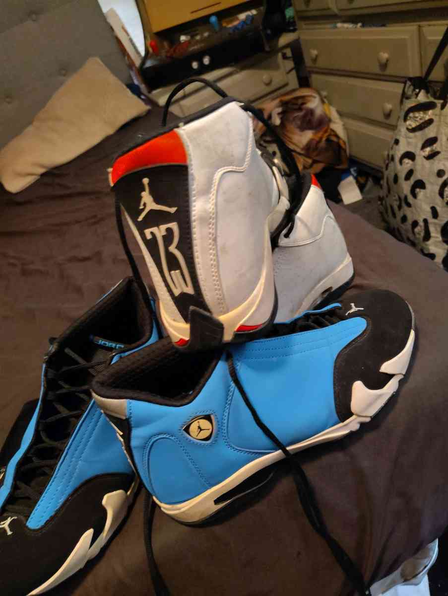 Jordan 14s size 11 3 different colors blue yellow white