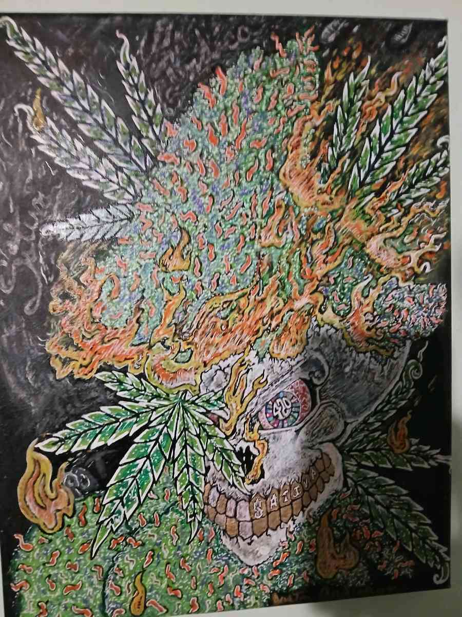 acrylic hand painted cannabis painting