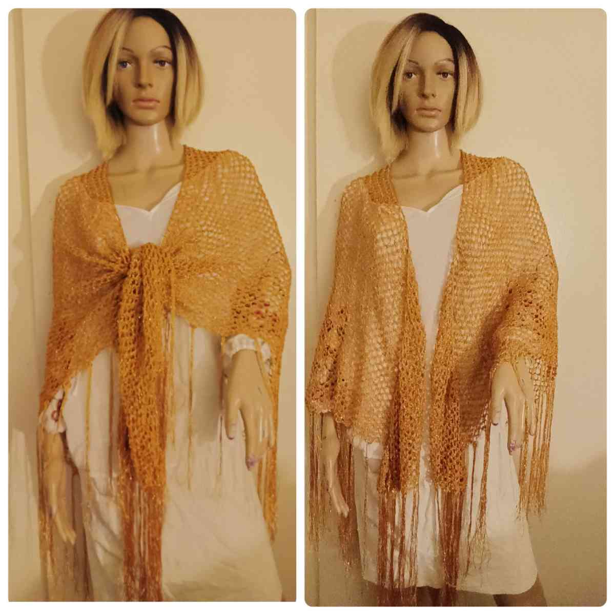 handmade crochet gold glitter eyelash yarn shawl