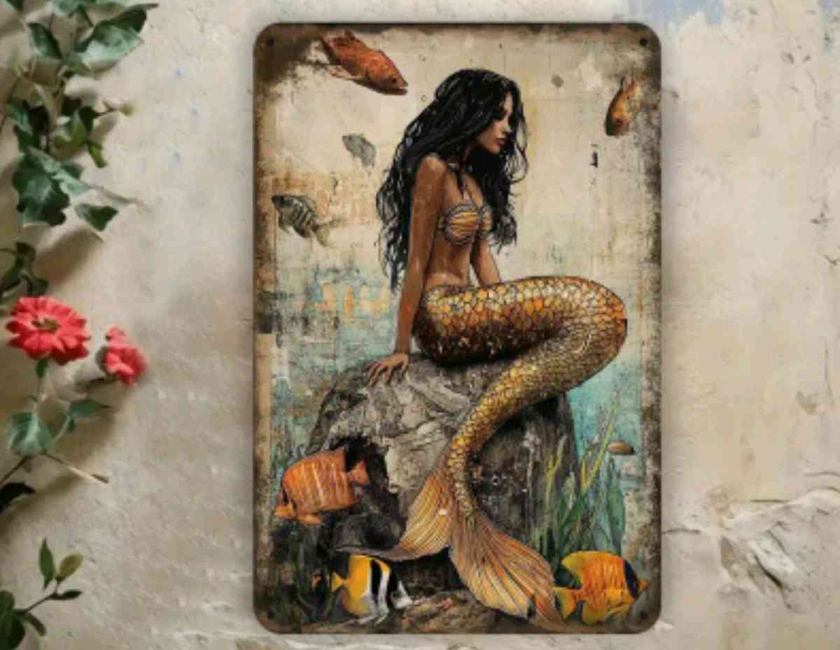 Mermaid With Fish Metal Wall Decor