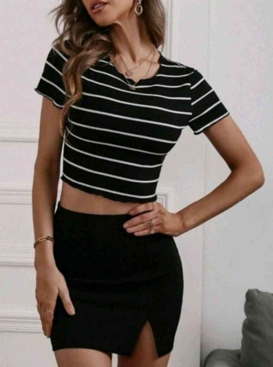 Crop top and black skirt set