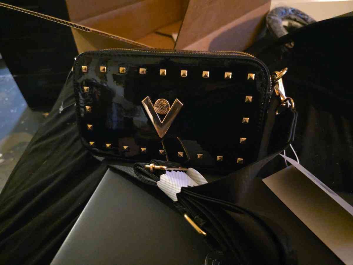 Valentino Orlandi V Logo Double Zip Vegan Leather Camera Bag