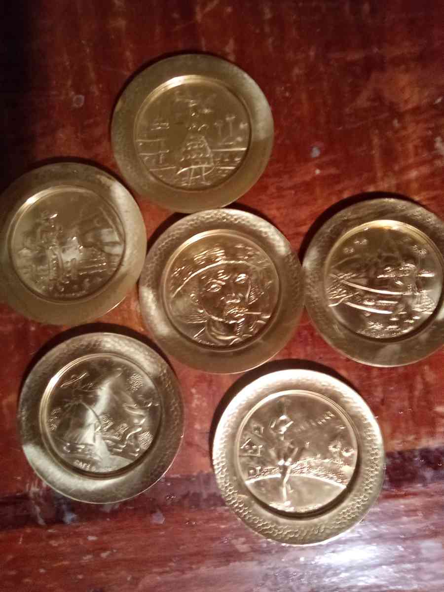 Brazilian copper coasters set of 6  pair of vintage silver c