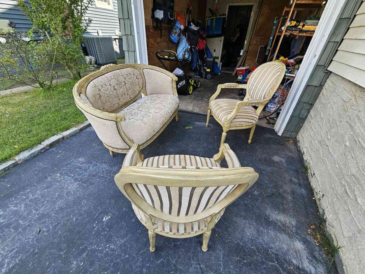 Vintage Loveseat  2 Chairs  BeigeGold