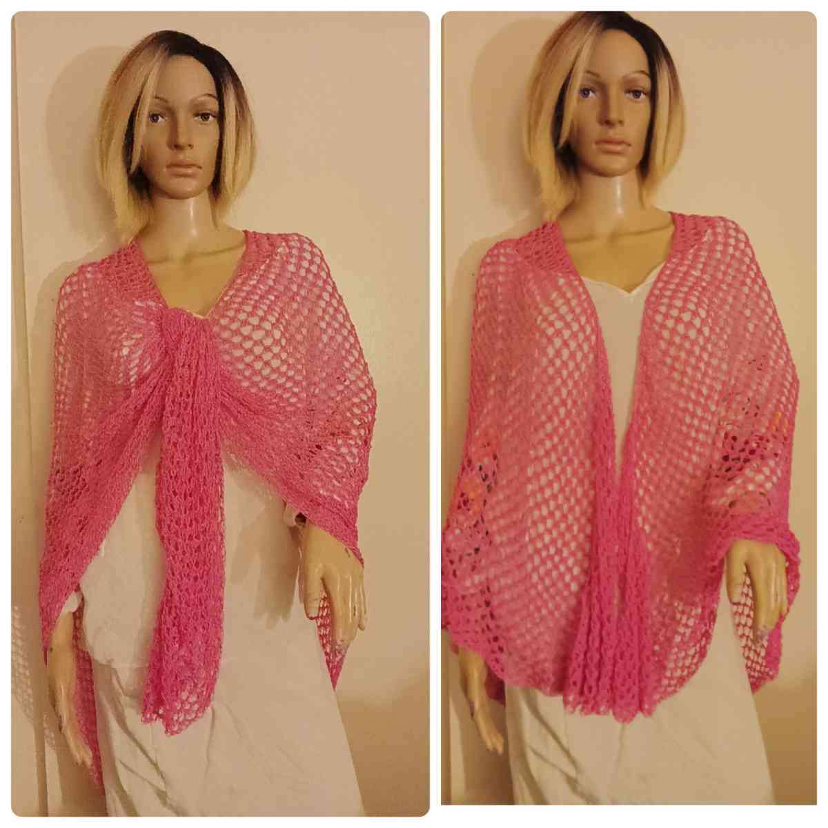 Handmade Crochet candy Pink shawl made ice yarn