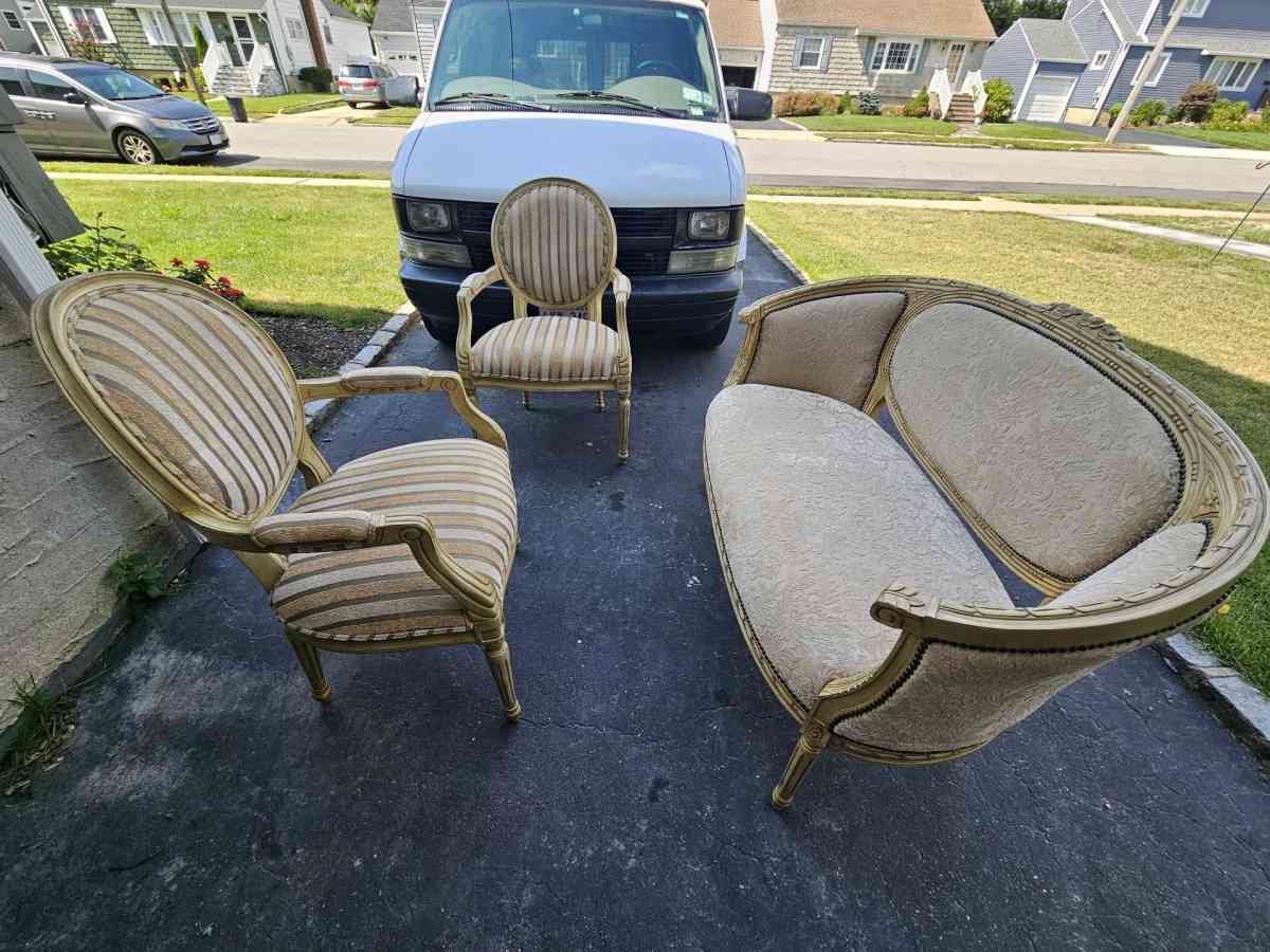 Vintage Loveseat  2 Chairs  BeigeGold