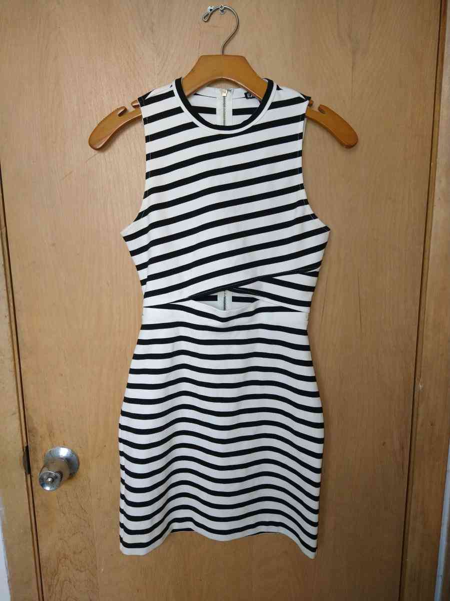 This Express Black  White Striped Bodycon Dress in size 0 is
