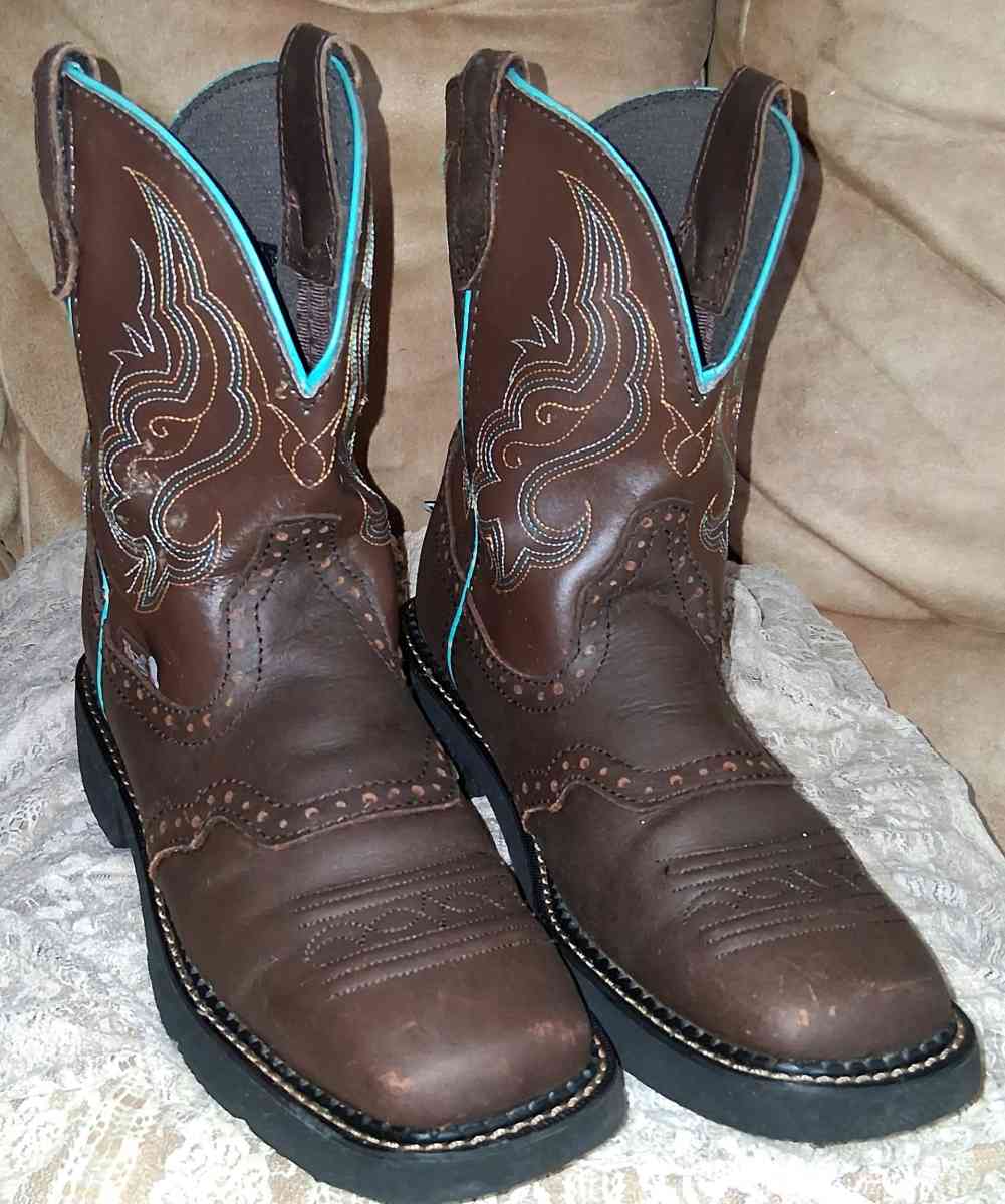 Womens Justin Gypsy Brown Leather Teal Boots s 9B