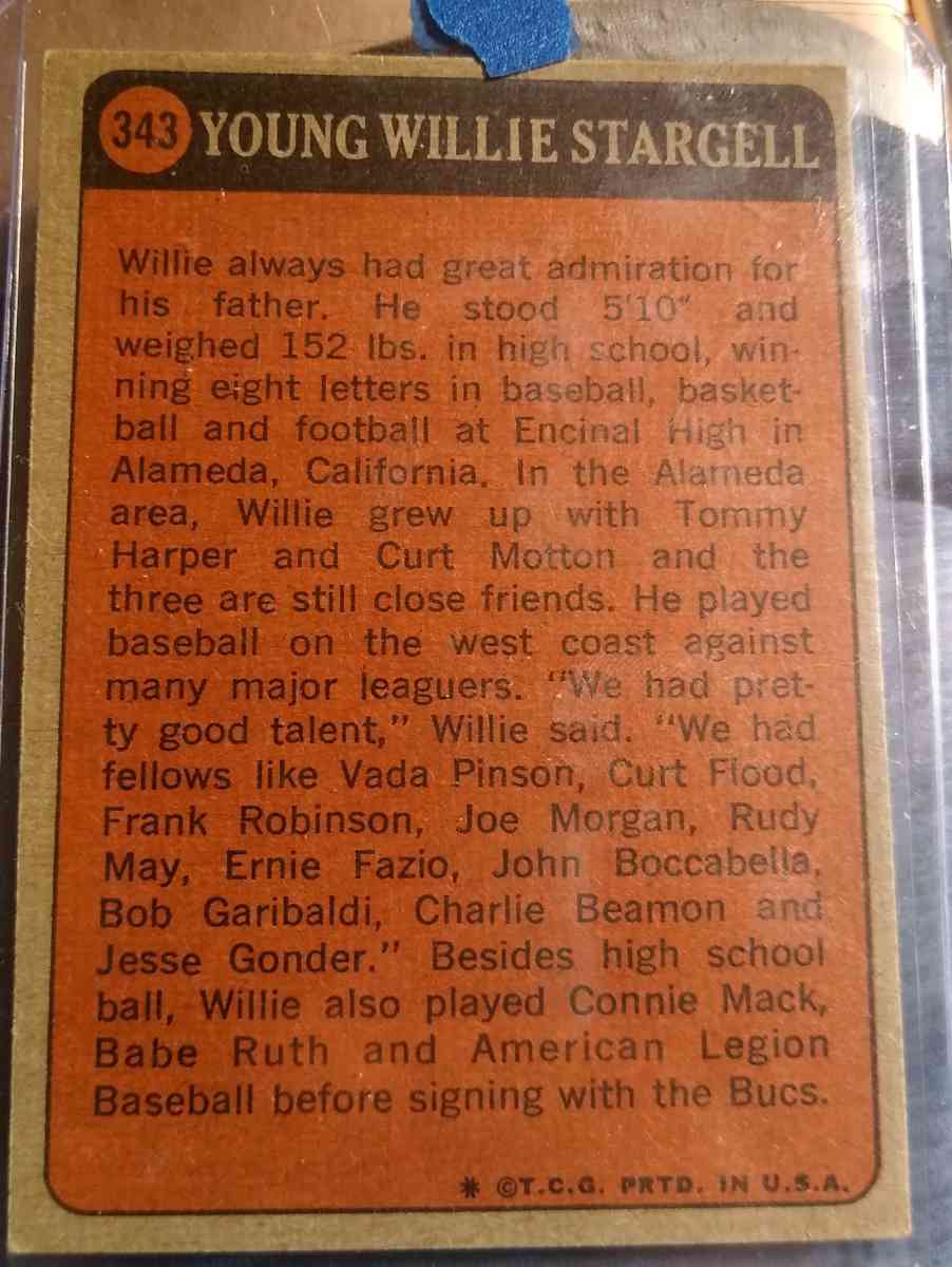 1956 YOUNG WILLIE STARGELL HIGH SCHOOL CARD
