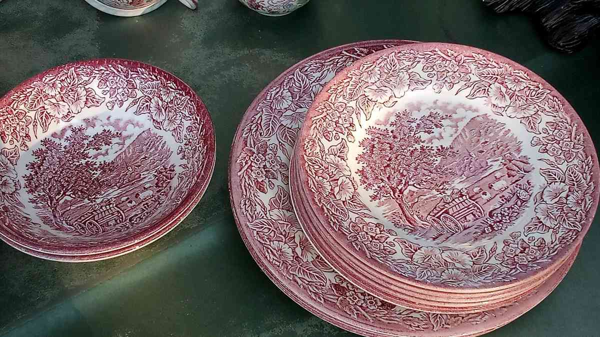 Haddon Hall Derbyshire Red plates and tea cups