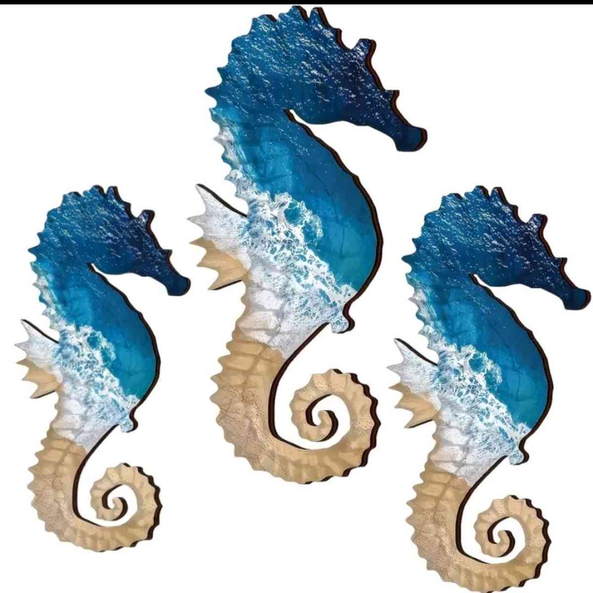 Set of Three Wood Seahorses